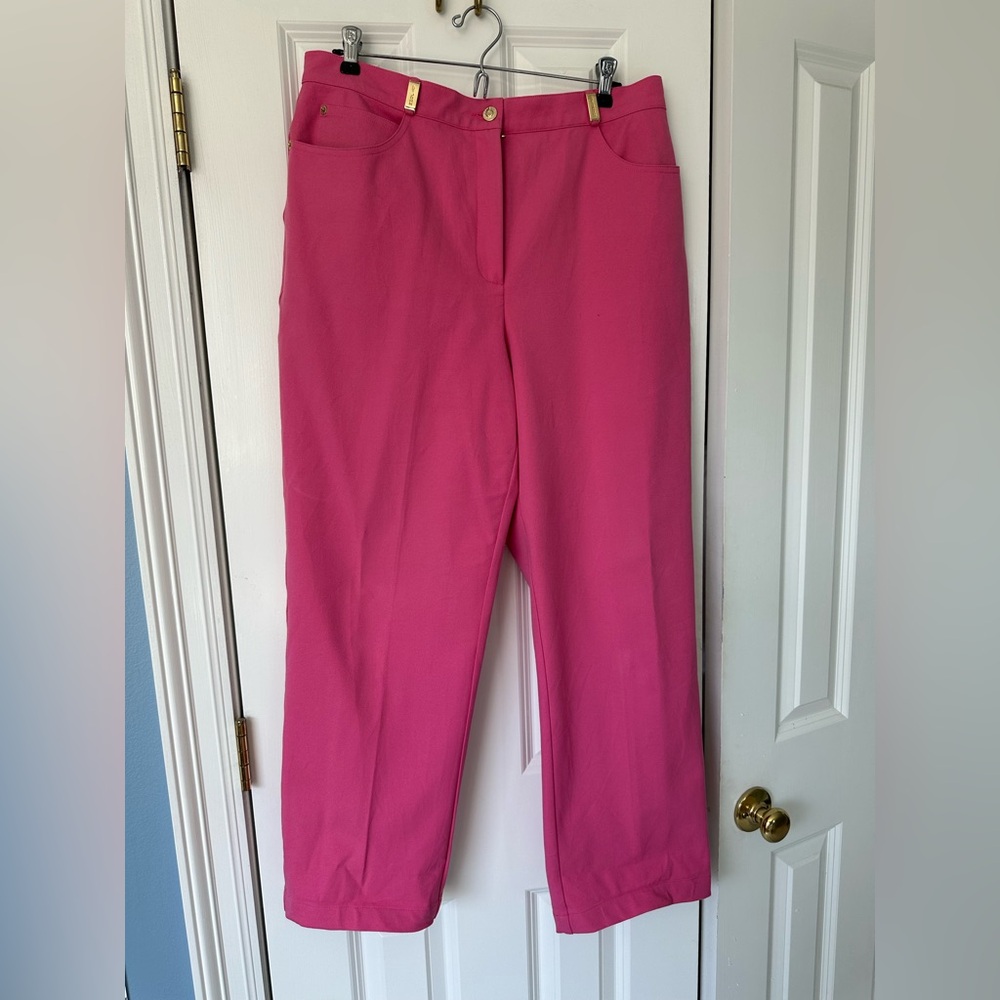 St. John Vibrant Hot Pink Straight-Leg Pants